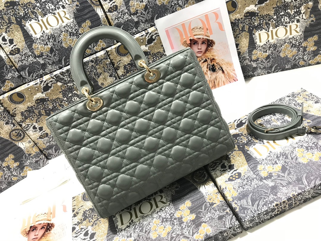 Large Lady Dior Bag Gray Cannage Lambskin